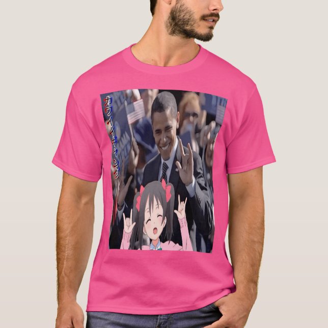 Barack Obama med Anime Girl T Shirt (Framsida)