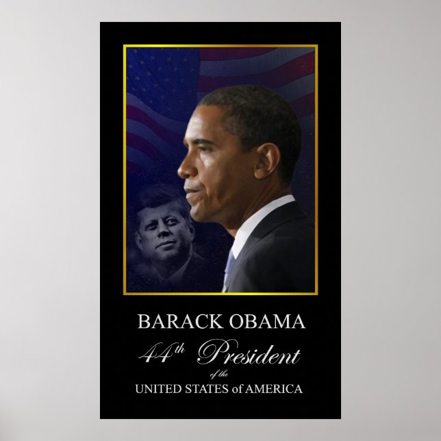 Barack Obama med John Kennedy Poster (Framsidan)