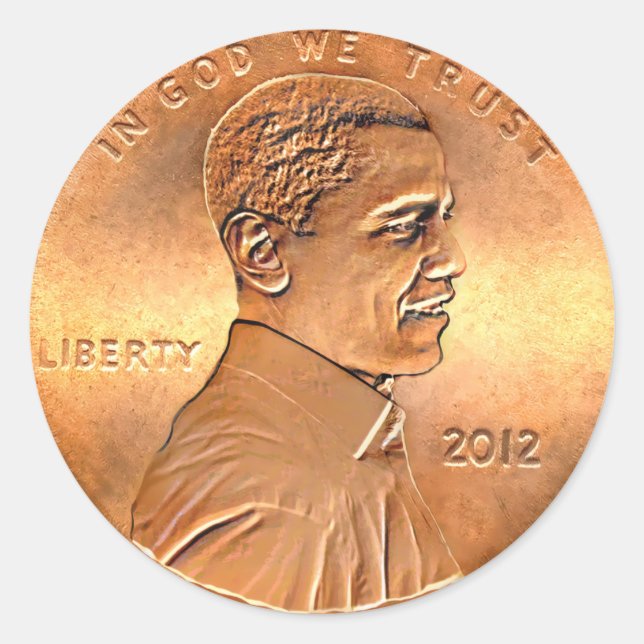Barack Obama Penny 2012 Runt Klistermärke (Framsida)