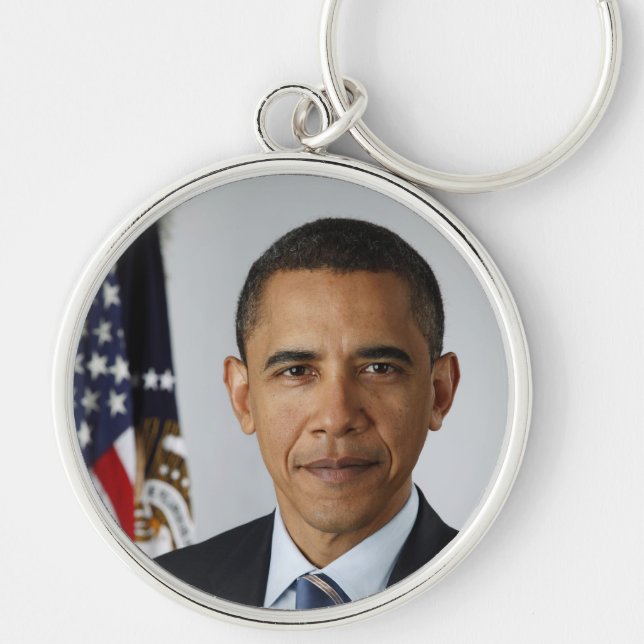 Barack Obama Rund Silverfärgad Nyckelring (Framsidan)