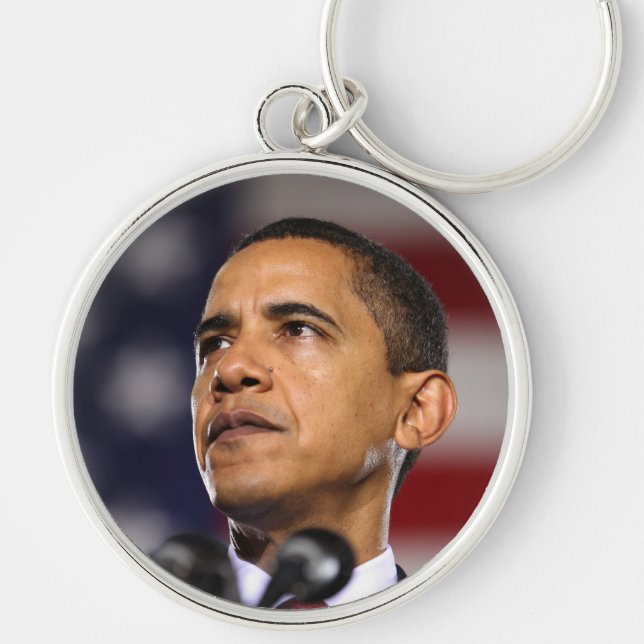 Barack Obama Rund Silverfärgad Nyckelring (Framsidan)