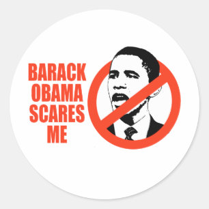 BARACK OBAMA SKRÄMMER MIG/ANTI-OBAMA T-TRÖJA RUNT KLISTERMÄRKE