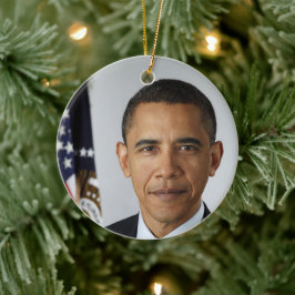 Barack Obama USA:s president Vita Huset Porträtt Julgransprydnad Keramik