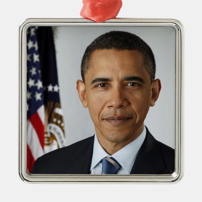 Barack Obama USA:s president Vita Huset Porträtt Julgransprydnad Metall (Framsidan)