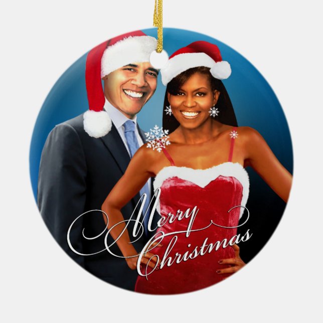 Barack och Michelle jultomten Julgransprydnad Keramik (Baksidan)