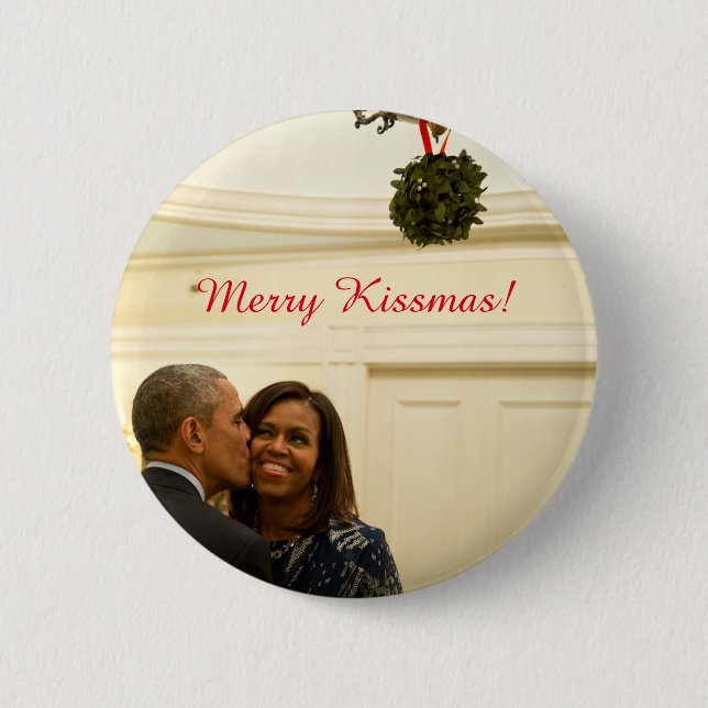 Barack och Michelle Merry Kissmas - Button Knapp (Framsida)