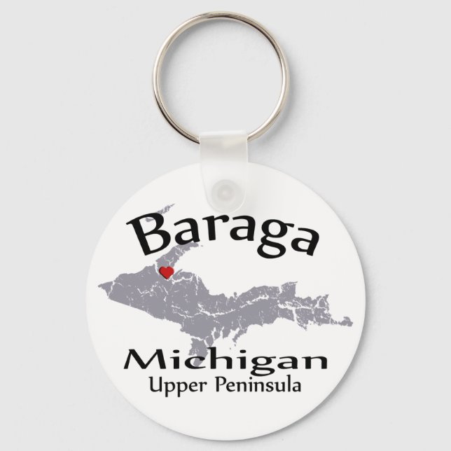 Baraga Michigan Heart Karta Design Keychain Nyckelring (Framsida)
