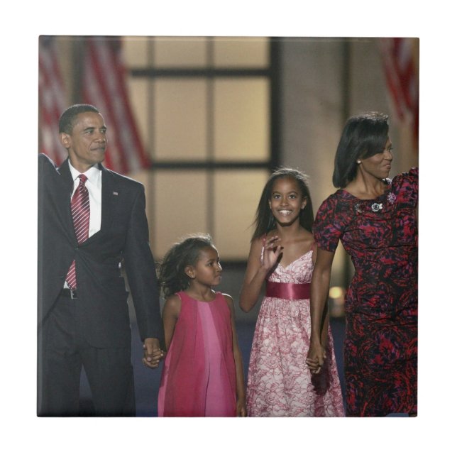 Barak Obama familjen vinkar Kakelplatta (Framsidan)