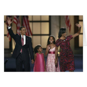 Barak Obama-familjen vinkar på den sista kvällen a Hälsningskort