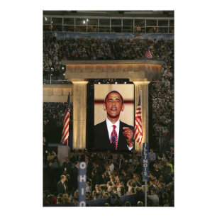 Barak Obama talar på den sista kvällen av Fototryck