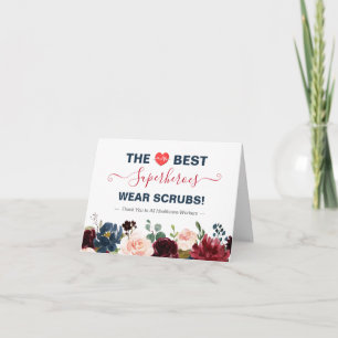 Bäran Best Superheroy Scrubs Burgundy Blommigt Tack Kort