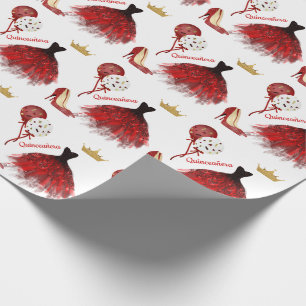 Bäran Quinceañera Red Guld Black Party Presentpapper