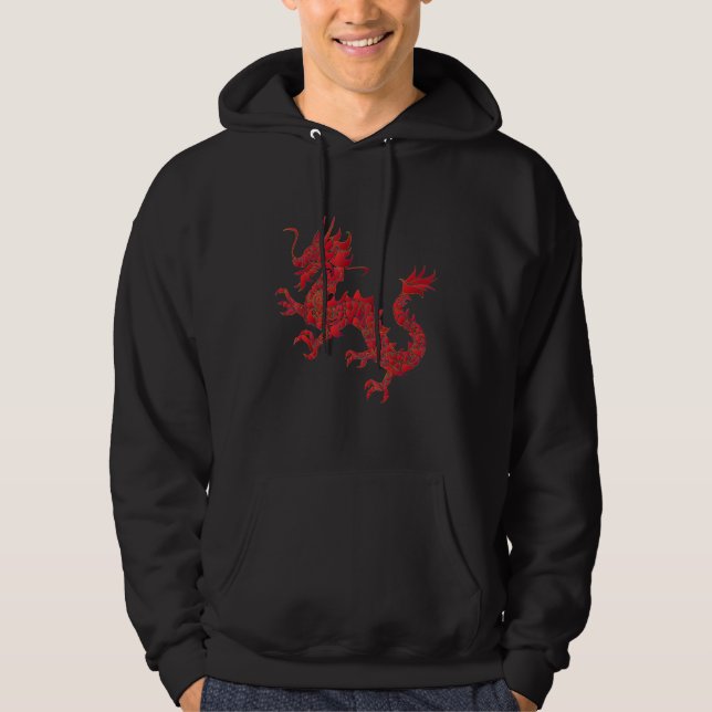 Bäran Red China Firedrake Dragon Print Art Hoodie (Framsida)