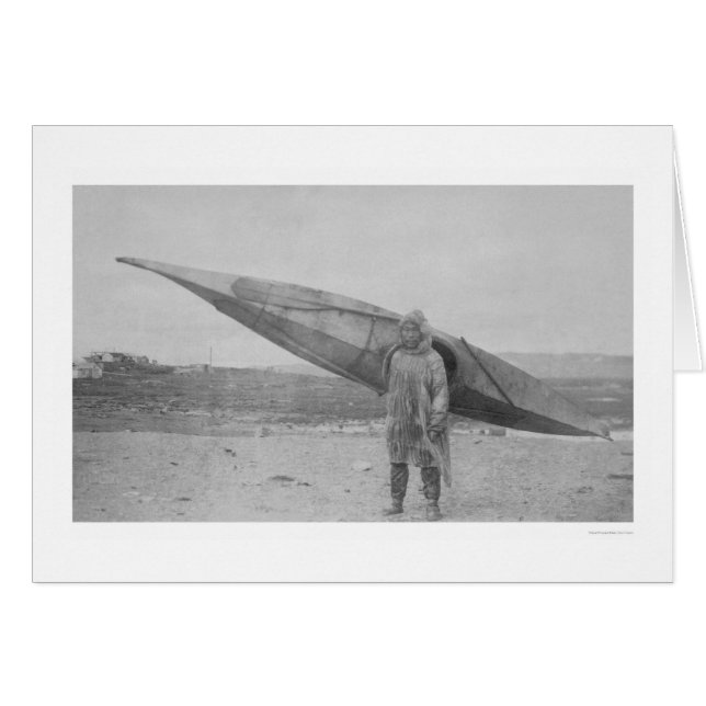 Bärande kajak 1909 för eskimå hälsningskort (Framsidan Horizontal)