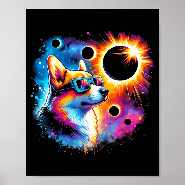 Bärande Total Solförmörkelse Corgi Hund Poster (Framsidan)