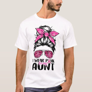 Bärans Rosa för mitt Moster Messy Bun Breast Cance T Shirt