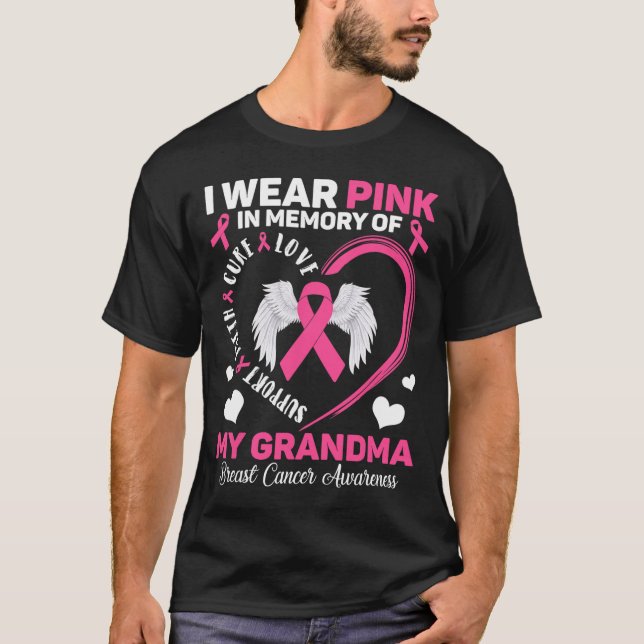 Bärans Rosa till minne av min mormor Bröstcancer T Shirt (Framsida)