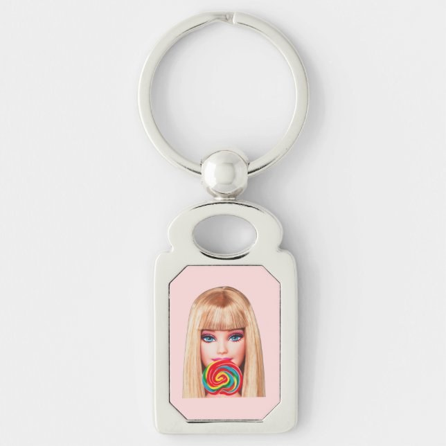 Barb Keychain Rektangulärt Silverfärgad Nyckelring (Framsidan)