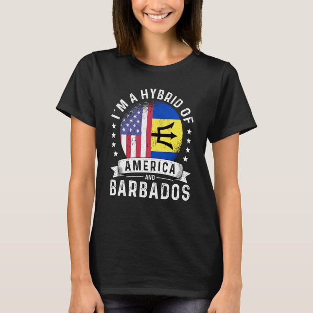 Barbadian American Patriot Grown  Flag Humor T Shirt (Framsida)