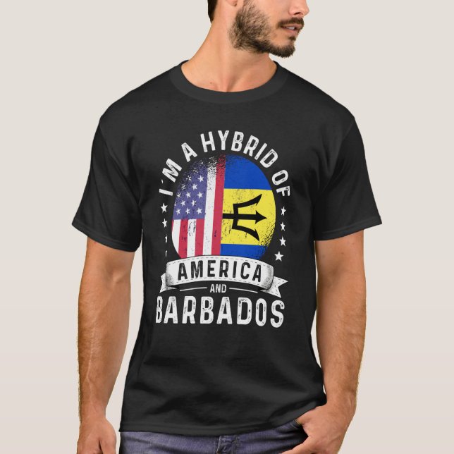 Barbadian American Patriot Grown  Flag Humor T Shirt (Framsida)