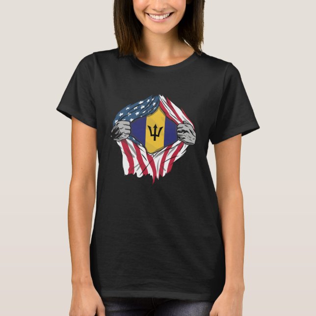Barbadian Blood Inside Me  Barbados Flag T Shirt (Framsida)