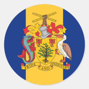 Barbadian Flagga & Jacka of Arm, Flagga of Barbado Runt Klistermärke