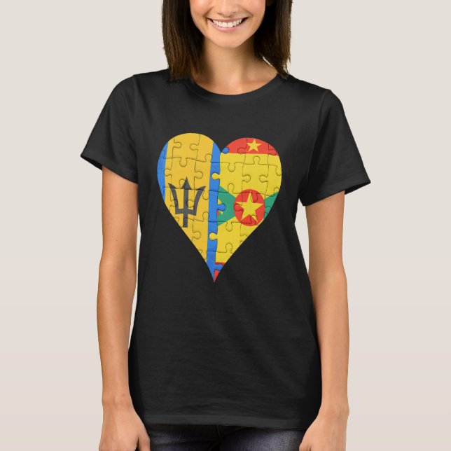 Barbadian Grenadan Flagga Heart T Shirt (Framsida)