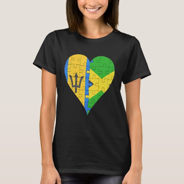 Barbadian Jamaican Flagga Heart T Shirt (Framsida)