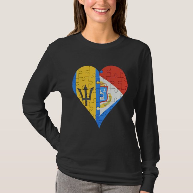 Barbadian Sint Maartener Flagga Heart T Shirt (Framsida)