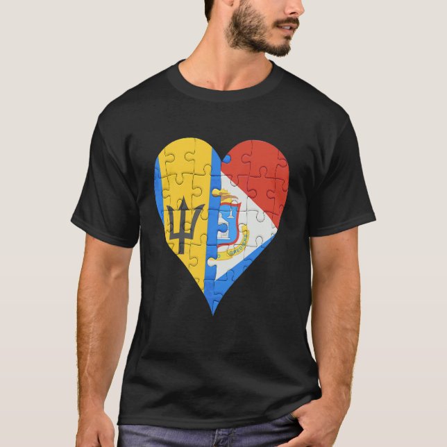 Barbadian Sint Maartener Flagga Heart T Shirt (Framsida)