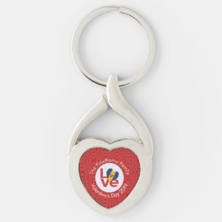 Barbadisk Röd KÄRLEK Flagga Personlig Twisted Heart Silverfärgad Nyckelring