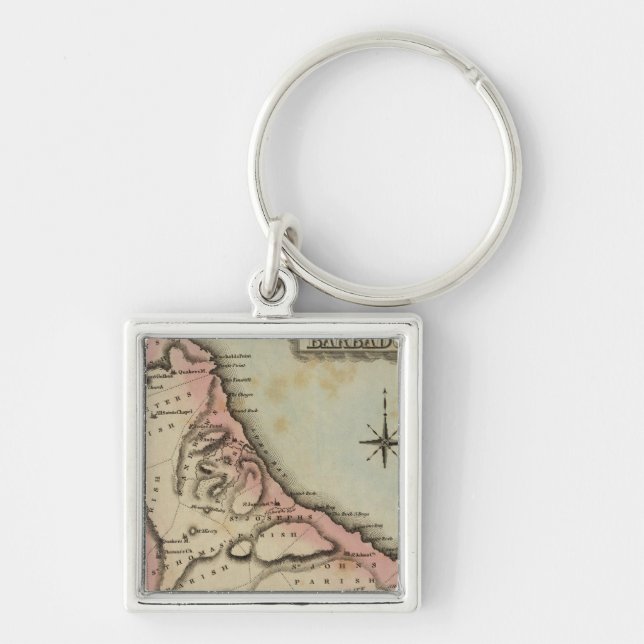 Barbadoer 2 fyrkantig silverfärgad nyckelring (Framsidan)