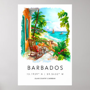 Barbados akvarellaffisch Barbados resetryck Poster