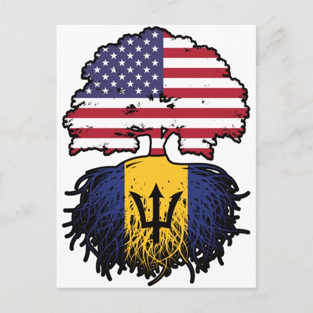 Barbados Barbadian American Träd Roots Flagga Vykort (Framsida)