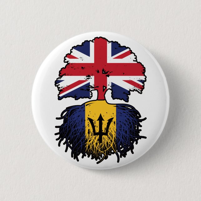 Barbados Barbadian British Träd Roots Flagga Knapp (Framsida)