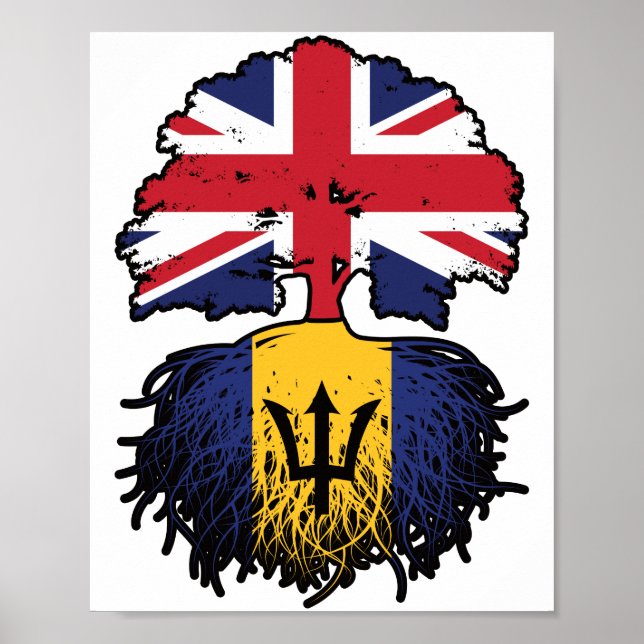 Barbados Barbadian British Träd Roots Flagga Poster (Framsidan)