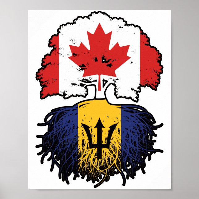 Barbados Barbadian Canadian Träd Roots Flagga Poster (Framsidan)