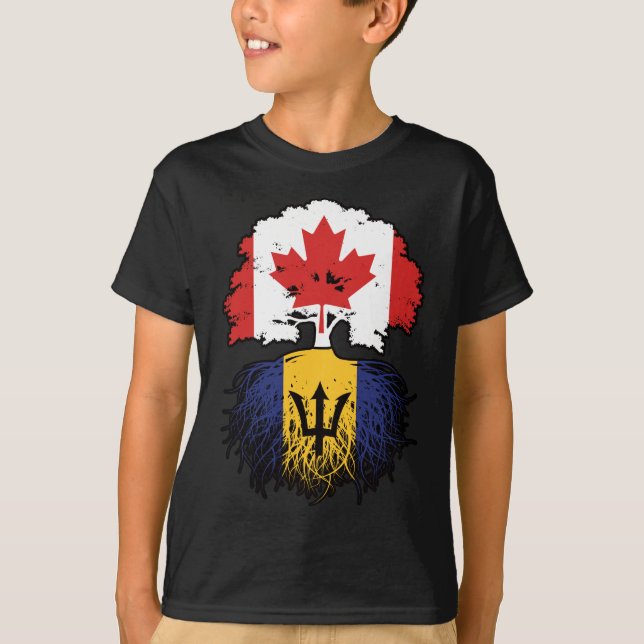 Barbados Barbadian Canadian Träd Roots Flagga T Shirt (Framsida)