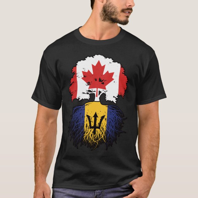 Barbados Barbadian Canadian Träd Roots Flagga T Shirt (Framsida)