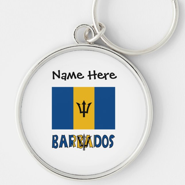 Barbados Barbadian Flagga Black Personalization Rund Silverfärgad Nyckelring (Framsidan)