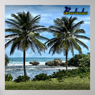 Barbados Beach Handflatan Träd Poster