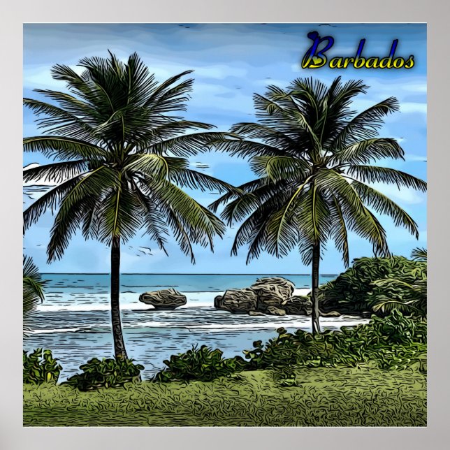 Barbados Beach Handflatan Träd Poster (Framsidan)