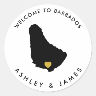 Barbados Bröllop Välkommen Stickers, Favor Runt Klistermärke