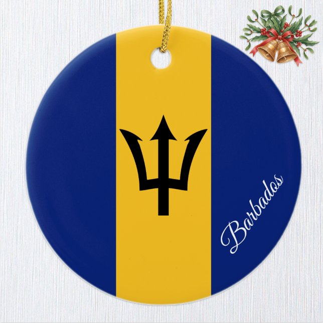 Barbados Christmas Ornament, Barbados Flag Julgransprydnad Keramik (Barbados Flag Ornament / Christmas, Barbados)