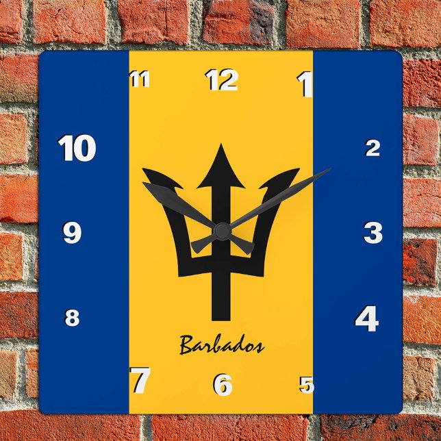 Barbados Clock, patriotiskt hem, Barbados Flagga Fyrkantig Klocka (Skapare uppladdad)