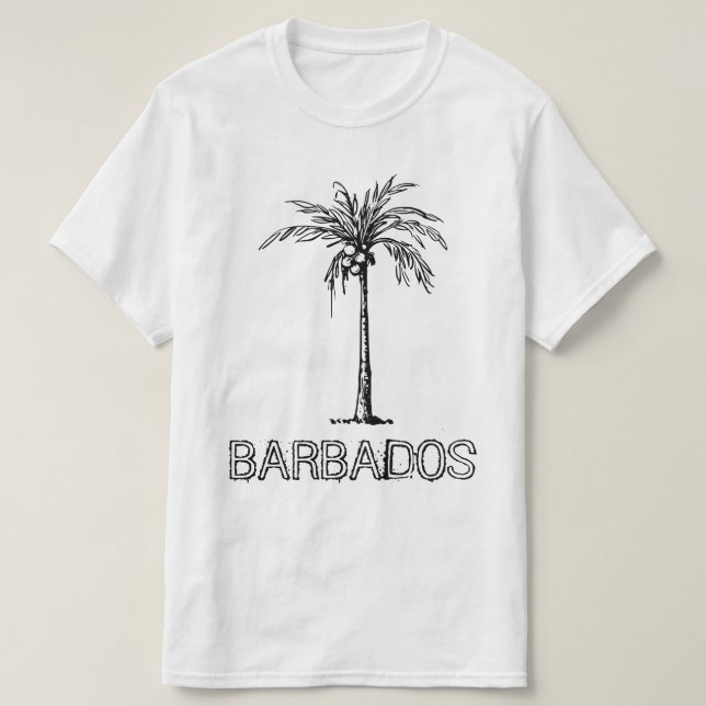 Barbados coconut träd svartvitt t shirt (Design framsida)