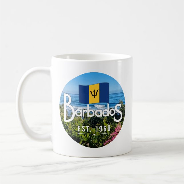 "Barbados Est. 1966-tums Kusten-Öster med Flagga Kaffemugg (Vänster)