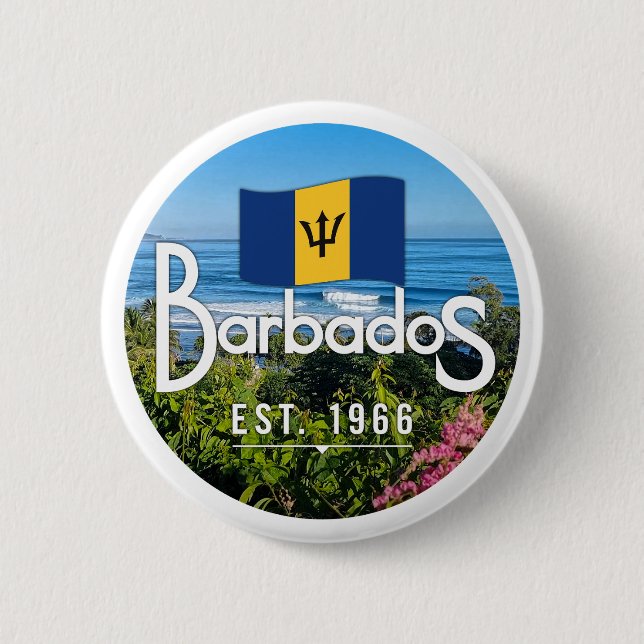"Barbados Est. 1966-tums Kusten-Öster med Flagga Knapp (Framsida)