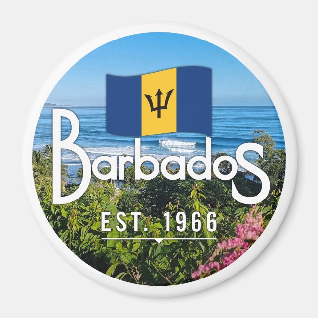 "Barbados Est. 1966-tums Kusten-Öster med Flagga Magnet (Framsidan)
