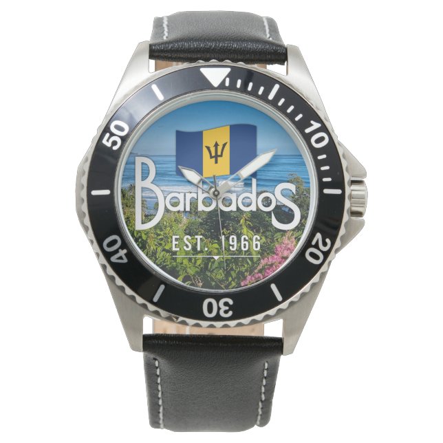 "Barbados Est. 1966" Utsikt över östkusten med fla Armbandsur (Framsida)